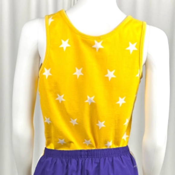 Vintage Yellow Tank Top with White Star Print • Size Small • Scoop Neck • - Picture 6 of 7